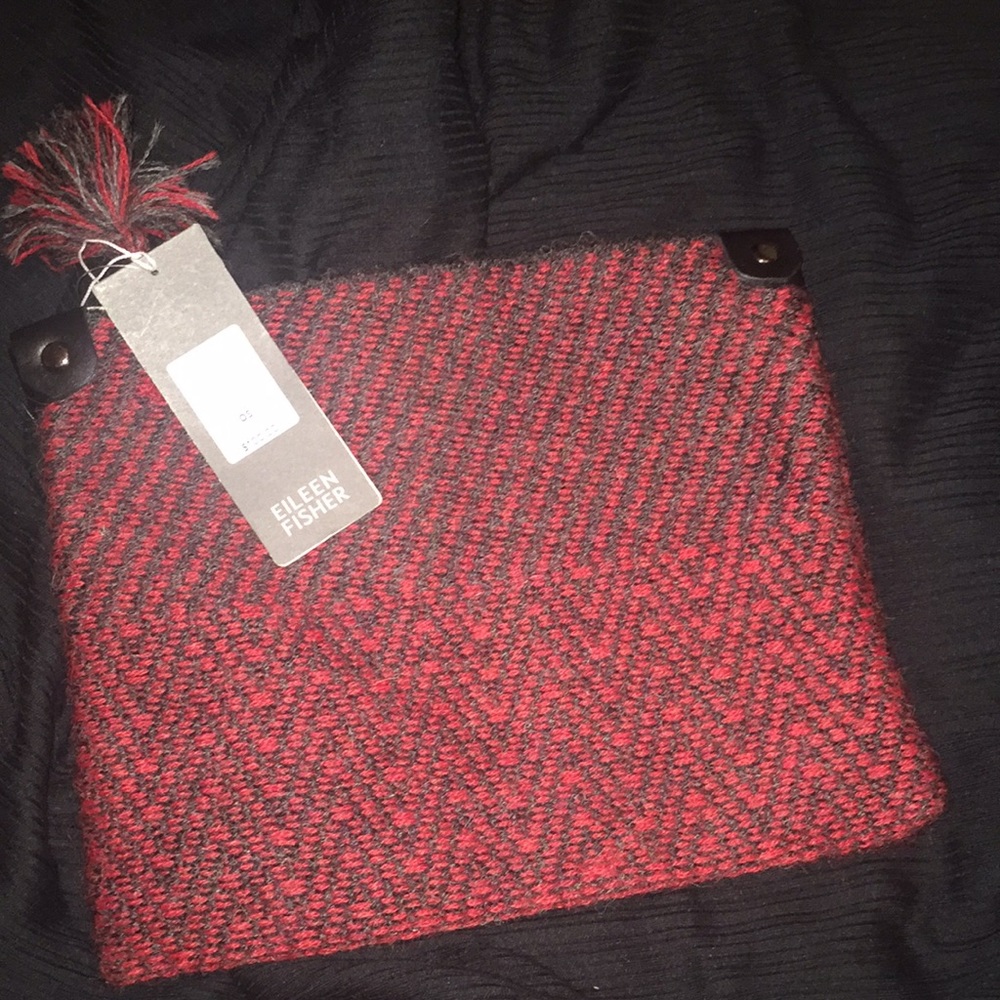 New Eileen Fisher Baby Alpaca Leather Trim Pouch
